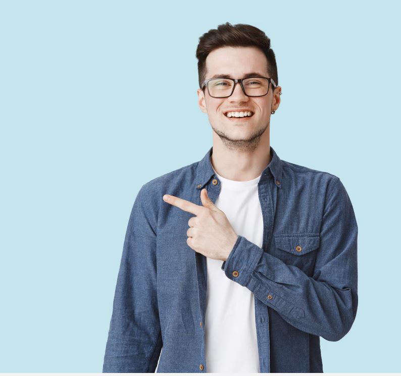 Smiling man pointing